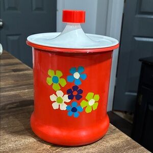 Orange Retro Floral Cookie Jar with White Lid